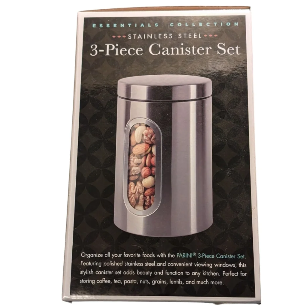 NWT Parini Essentials Collection Stainless Steel 3 Piece Canister Set